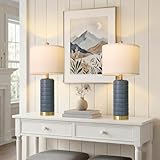 PoKat 25'' Blue Table Lamps for Bedroom Living Room Set of 2, Modern Ceramic Bedside...