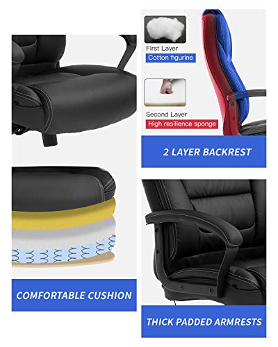 Big And Tall 500Lbs Wide Seat Ergonomic Desk Chair With Lumbar Support Arms Headrest Massage Office Chair Rolling Swivel Pu Leather Task Computer Chair For Adults,Black #TOP6
