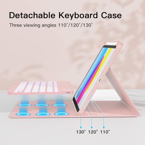 Image of RAYMCRAFT for iPad 11th (A16, 2025) / 10th Generation Case with Keyboard, Mouse and Detachable Wireless Keyboard, 7-Color Backlight, Slim Case with Pencil Holder, Light Pink