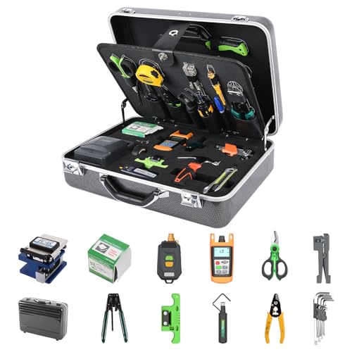 Optical Fiber Loss Test ToolsKit TAWAA FTTH Toolkit TFS-40D with Optical Power Meter OPM Tester+Visual Fault Locator VFL+Mid Span Cable Stripper+Fiber Cleaver FC-6S+Coax Cable Stripper+Fiber Cleaner