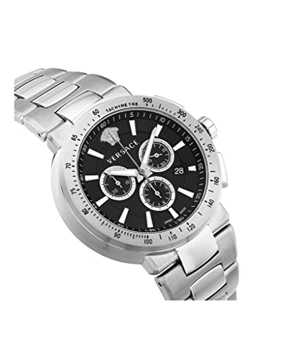 Versace Mystique Chrono Collection Luxury Mens Watch Timepieces with a Silver Bracelet Featuring a Stainless Steel Case and a Black Dial3