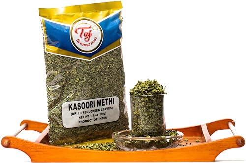 TAJ Kasoori Methi, Dried Fenugreek Leaves Pouch | 100g (3.5oz)