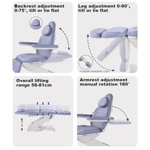 TT-YEL Luxury Electric Beauty Bed Chair, 58-80CM Height Adjustable Massage Bed, Professional Spa Treatment Equipment with Adjustable Backrest and Leg Rest, Reclining Salon Tattoo Chair,White - Image 3