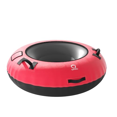 QPAU Snow Tube with Premium Canvas Cover for Kids and Adults, 48'' Inflatable Heavy Duty Snow Tube Made by Thickened Bottom, Sled Winter Outdoor Fun Toys for Children Boys Girls (Red)