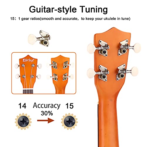 Everjoys Soprano Ukulele Beginner Pack-21 Inch W/Free Online Lesson Gig Bag Fast Learn Songbook Digital Tuner Pick All In One Kit #TOP3