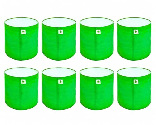 Image of Sow and Grow HDPE UV Protected 270 GSM Round Grow Bags for Terrace and Backyard Gardening Planters for Vegetable, Flower, Herbs and Fruits Green Color, Reusable Plant Bags (9x12 INCH, 8)