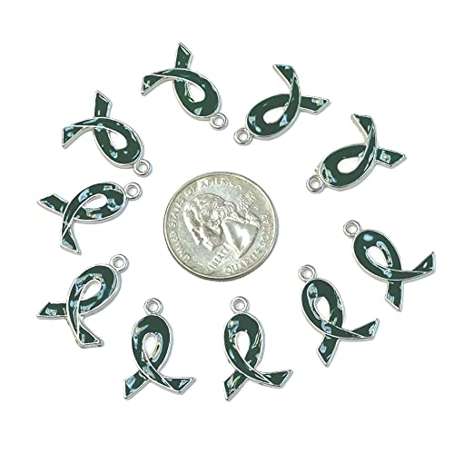Linpeng, Green Charms For Jewelry Making, Ribbon Liver Kidney Cancer Awareness Bulk, Gift For Beader, Diy Craft Supplies, 21Mm X15Mm, 10 Pcs #TOP5