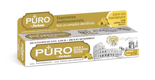 Forhans, Dentifricio Gold 4SensitiveTeeth, in Gel con Particelle d'Oro, per Denti Sensibili, Azione Antibatterica e Antinfiammatoria, per Igiene Orale, Alito Fresco, con Mica e Potassio Nitrato, 75ml