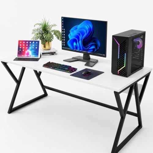 Image of TEKAVO Remik Study Table for Home & Office | Computer Table for Home pc | Wooden Gaming Workstation Desk with Heavy Duty Metal | 150 cm Table | White