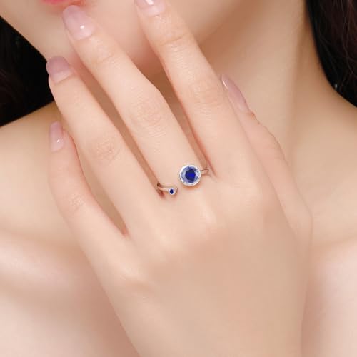 Presentski 925 Sterling Silver Dainty Birthstone Ring Adjustable Birthstone Gemstone Open Rings Birthday Gift for Women4