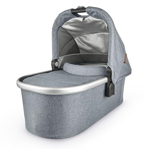 Image of UPPAbaby Bassinet/Compatible with Vista, Cruz, Ridge, Minu Strollers/Overnight Sleep Solution/Mattress, Sheet, and Bug Shield Included/Gregory (Blue Mélange/Silver Frame)