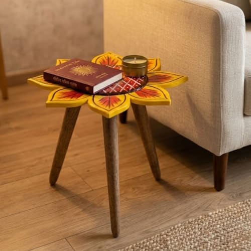 Image of Beautiful Antique Wooden Fold-able Side Table /End Table /Plant Stand /Stool Living Room Kids Play Furniture Table Round Sunflower Shape