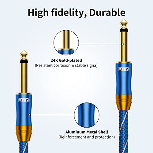EMK Przewód gitarowy Mono 6.35mm 1/4 ''kabel audio 6.35 Instrument kabel gitarowy Nylonowy pleciony Jack męski na męski TS Jack ołów do elektrycznego głośnika basowego wzmacniacz klawiatura (3 m)