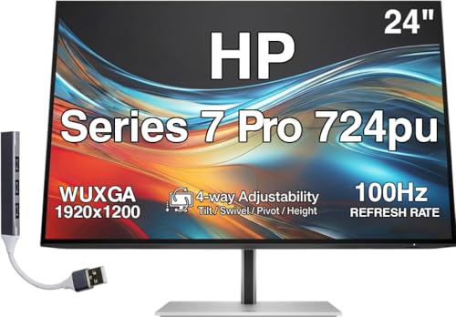 Image of HP Series 7 Pro 724pu 24 inch WUXGA USB-C Docking Monitor with Adjustable Tilt /Swivel /Pivot /Height, VESA Mount, Displayport w /DKZ Hub, Black /Silver (8Y2F7AA#ABA)