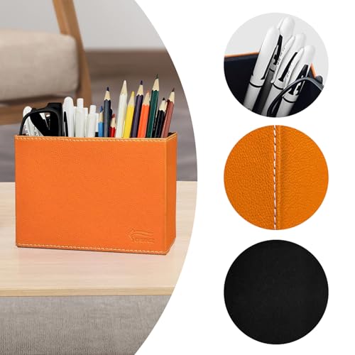 Image of Pen Pencil Holder Cup Container PU Leather Desk Organizer Stand Decor Brush Scissor Decoration Office Home School