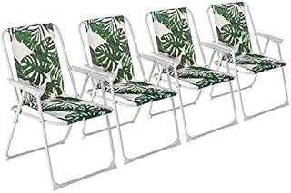 Harbour Housewares 4x Banana Leaf Folding Metal Beach Camping Chair Portable Garden Armchair - Foldable Lightweight Outdoor Picnic Seat