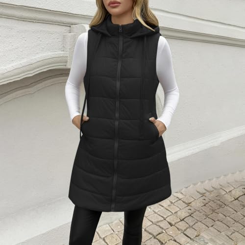 YRAETENM Long Puffer Vest Women Lightweight Hooded Warm Quilted Jackets - image 3