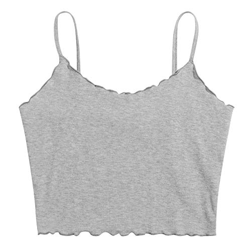Camisole Court de Couleur Solide pour Fille Femme, Doux Camisole sabs Manches Débardeur à Bretelle sous-vêtement Tank Top (Gris, XS) Cover