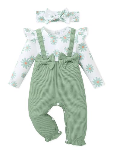 AMAWMW Newborn Baby Girl Clothes Rufffle Sleeve Romper With Headband Set - image 1