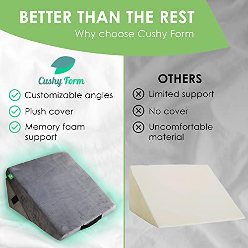 Cushy Form Wedge Pillows for Sleeping - Multipurpose Memory Foam Bed Support Rest & Knee Pillow for Back, Neck & Post-Surgery, Versatile Snoring Relief Back Pillow for Bed - Gray - Thumbnail 4