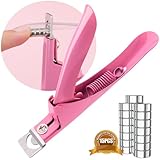 Light Pink Premium Nail Clippers with Magnets Sizers for Acrylic Nails, Artificial Fake Nail False Nail Tip Cutter Trimmer Manicure Pedicure Sharp Blade Clip Tool For Salon Home Art Beauty