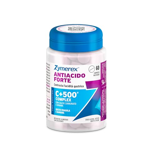 Zymerex ANTIACIDO FORTE | 60 compresse masticabili | Contrasta acidità gastrica | Azione forte | Gusto fragola e banana | Senza glutine e lattosio | Adatto a vegani
