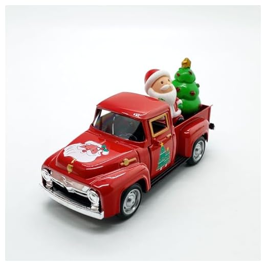 27+ Charming Vintage Christmas Decor Ideas to Try 2 Vintage Red Christmas Truck Decor – 4.9″Retro Die-Cast Metal Pickup with Santa and Xmas Tree Figurines for Christmas Town Village Accessories Set Display Home indoor Decorations Gift(Xmas-Red)