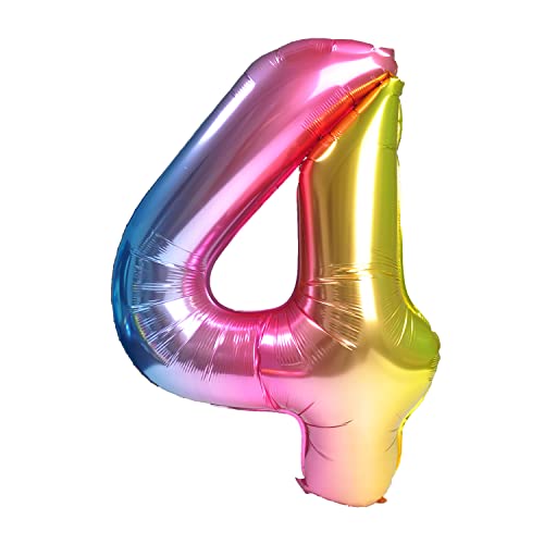 Geburtstag Zahlen Folienballon 4 Regenbogenfarbe Farbverlauf Zahlen Folienballon Geburtstagsdeko TEICTS-XXL für Kinder Geburtstagsdeko Jahrestag Deko Zahl Ballon Geburtstag Dekoration 80CM (4) Cover