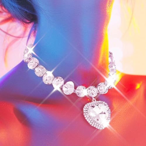 Zoestar Rhinestone Heart Choker Necklace Silver Bling Diamond Jewelry for Women2