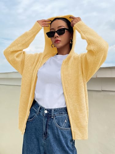 Image of SOLY HUX Zip Up Cardigan for Women Hooded Cardigan Sweater Knitted Drop Shoulder Fall Clothes Winter Hoodies Outerwear
