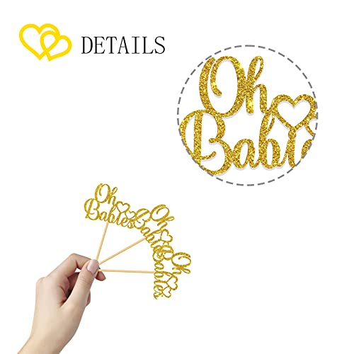 Monmon & Craft 24 Pcs Oh Babies Cupcake Toppers For Twins Cupcake Toppers / Baby 1St Birthday Party / Gender Reveal Party Cupcake Decorations / Gold Glitter Welcome Baby 6 Months Cupcake Toppers #TOP2