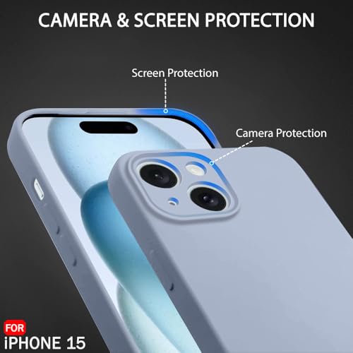 Image of TheGiftKart Liquid Silicone Back Cover Case for iPhone 15 | Soft Micro-Fibre Lining Inside | Camera & Screen Protection | Shockproof Back Cover for iPhone 15 (Silicone, Dusty Blue)