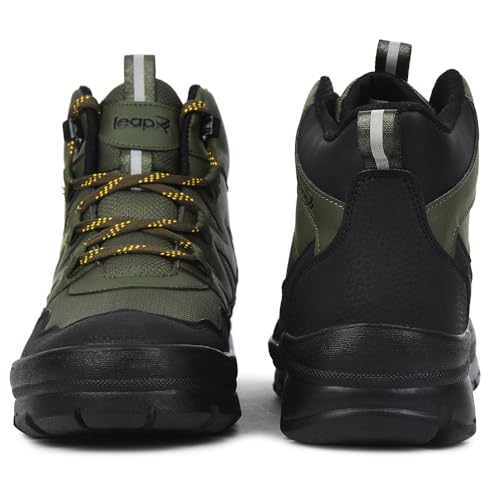 Image of Liberty Leap7x DRAWNER-1E Sports Casual Lacing Trekking Shoes for Men - Olive Green & Black | Comfortable and Durable | Suitable for Walking, Running, Outdoor and Hiking Boots Footwear | Cushioned Footbed