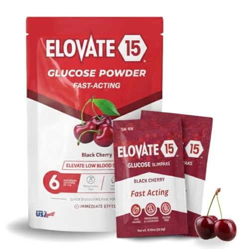 Fast Acting Glucose Powder Packets, Black Cherry – Instant Dissolve, No Water Needed | 15g Pure Dextrose | Waterproof SlimPaks | Made in USA | Gluten-Free (Pack of 6)