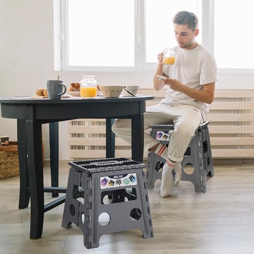 Image of Delxo Folding Step Stool 13 inch Height Heavy Duty Foldable Step Stools for Adults and Kids,Kitchen Small Collapsible Fold Up Stepping Stool 1 Pack in Grey Dotted Texture