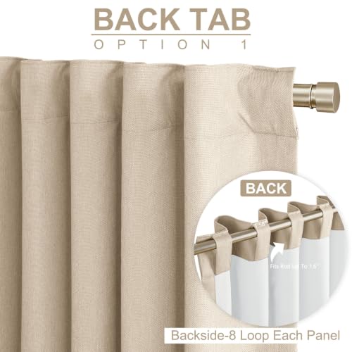 Image of Faux Linen Total Blackout Curtains for Bedroom 84 Inch Long Natural Flax