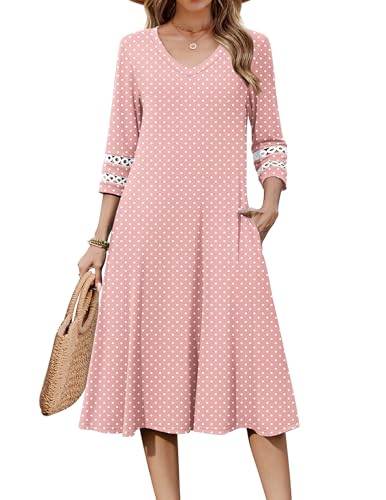 Zeagoo Womens Dresses Pink Valentine Print A Line Flowy Midi Dress with 3/4 Sleeve Pink L