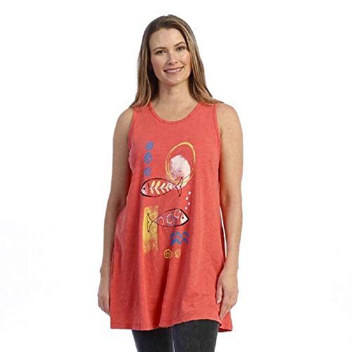 Jess & Jane Women's Mineral Washed Cotton Slub Sleeveless Tunic - M32 (X-Large, Mariner Watermelon)