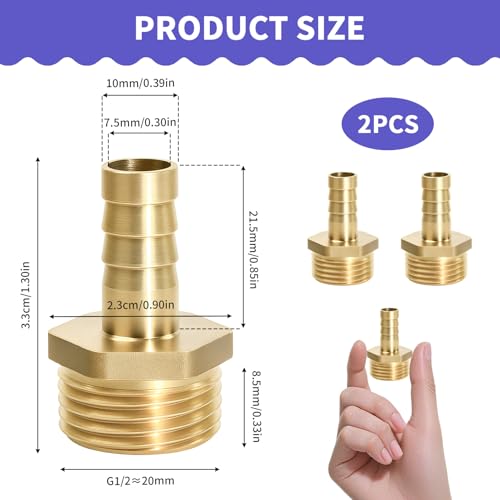 tiyiyok 2 Stück Schlauchtülle, G1/2 Ag x 10mm Messing Schlauchtülle, Tülle Schlauchanschluss, Schlauchverbinder, Stecker Adapter, Außengewinde Stecker Adapter, für 10mm Schlauch Innendurchmesser