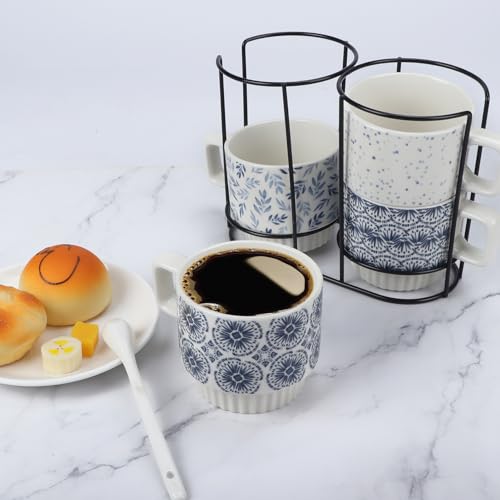 Qutrey QU230671 Coffee Mugs Set Of 4, 12Oz Stackable Ceramic Mug Cup With Square Shaped Handle thumb #4