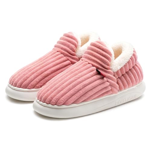 Drecage Womens Fuzzy Slippers Mens Fleece Lined House Slipper for Ladies Extra Plush Warm Indoor Outdoor Slippers with Heel Cover & Non-Slip Sole Cozy Memory Foam Home Shoes Pink 40-41