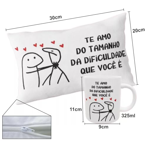 Kit Caneca e Almofada Flork Meme Te Amo Namorados
