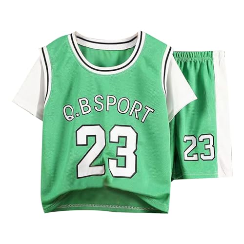 2025 - El traje deportivo de verano de manga corta para niños, ropa de entrenamiento de baloncesto de moda para niños y niñas, se seca rápidamente es delgado suéter niños 92, verde, 11-12 años