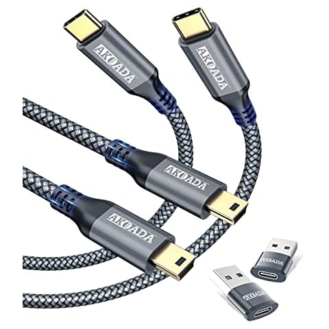 AkoaDa 2 Pack Mini B to USB C Cable 10ft, USB C to Mini USB Cable Charging Cord for GoPro Hero 3+, PS3 Controller, MP3 Player, Yeti Microphone, Digital Camera, GPS Receiver, PDAs and More Cover