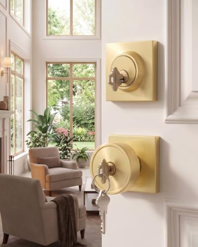 Image of Goldenwarm Exterior Door Lock Set with Deadbolt, Keyed Alike Gold Front Door Knob, Heavy Duty Zinc Alloy Entry Door Locksets with Deadbolt, 1 Pack