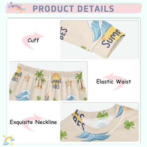 Pajama Sets Long Sleeve Summer Vibes Beach Pattern Soft Comfy Sleepwear 2 Piece PJS 3-8T4
