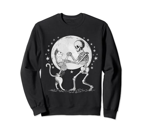 Esqueleto de calavera de gato lindo gótico Halloween hombres, mujeres y niños Sudadera
