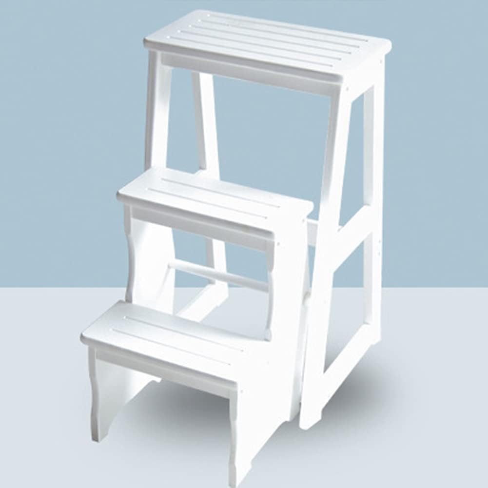Folding Step Stool 3 Steps Ladder for Adults & Kids Indoor Stepladder for Kitchen Wooden Ladders Foot Stools Portable Shoe Bench/Flower Rack