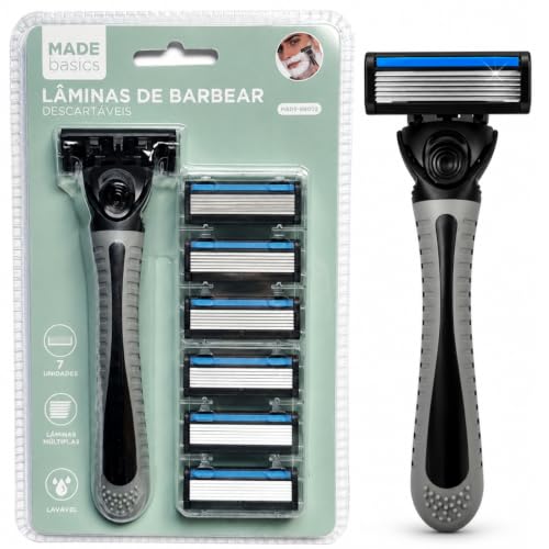 Aparelho de Barbear e Depilação com 7 Refis Descartáveis para Corpo e Barba | Uso Masculino e Feminino, 7 Lâminas Antifricção, Cabeça Móvel Ajustável, Fácil Limpeza, Ideal para Pele Sensível