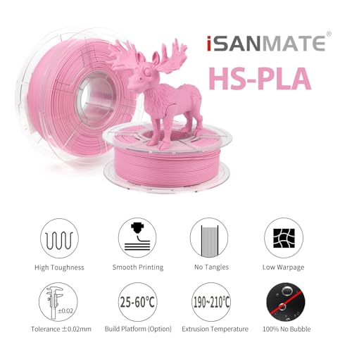 Image of iSANMATE Pink Matte PLA 3D Printer Filament, Pink PLA Filament 1.75mm Designed for High Speed 30-600mm /s, Fast Printing Speed PLA, Dimensional Accuracy ±0.02mm, 1kg Spool (2.2lbs)